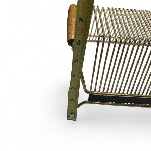 Mid-century modern brass and wood record magazine holder home - Picture 7 of 8